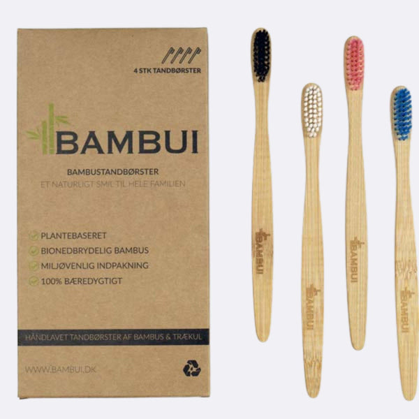 4 stk. Bambui bambus tandbørster til familien - Bambui